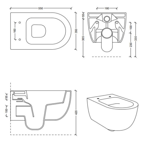 Λεκάνη Κρεμαστή Unica 55 black matt